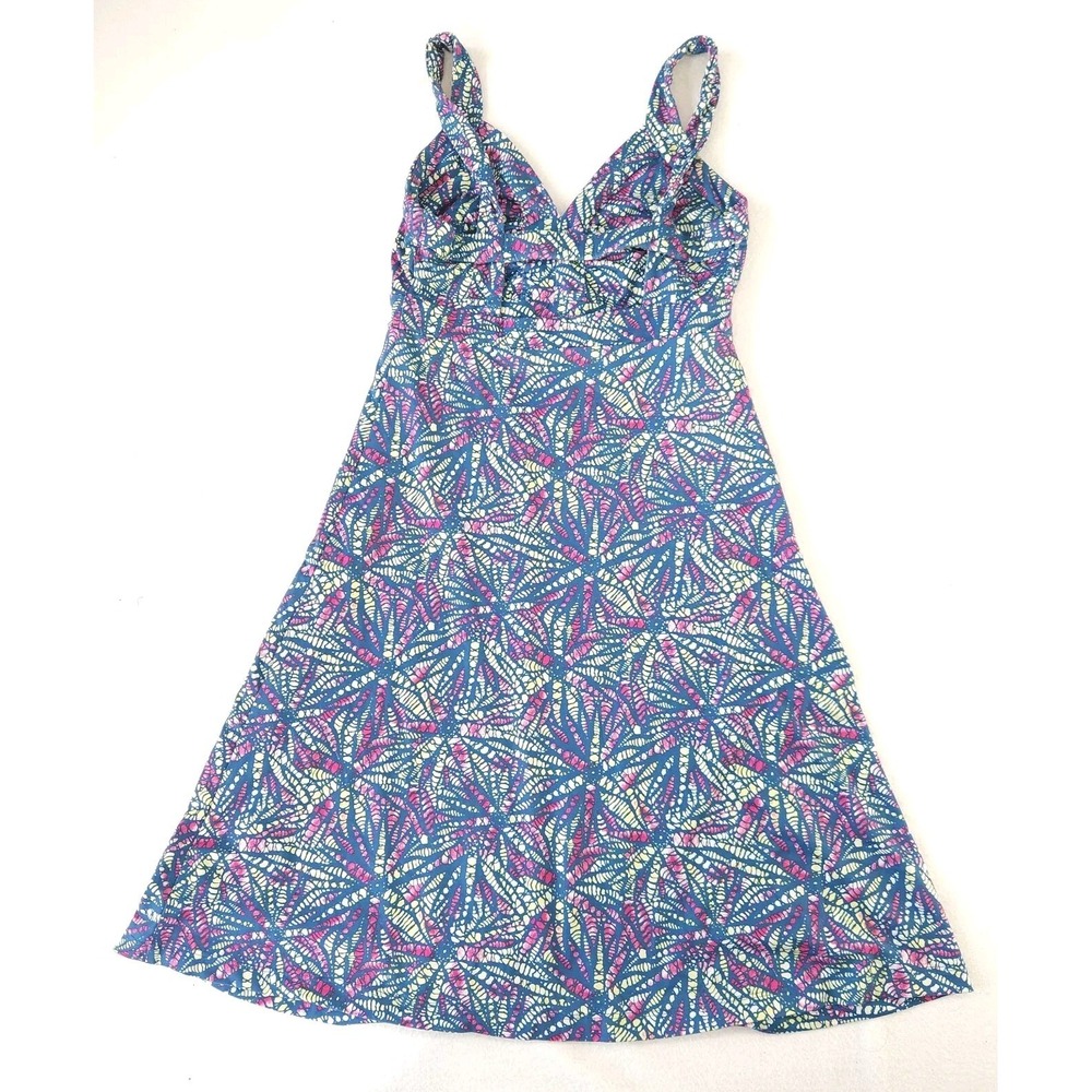 Patagonia Blue Floral Organic Cotton Dress V-Neck A-Line Strappy XS - Picture 3 of 8